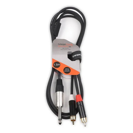 1x 6.3mm Mono Jack - 2x Male RCA