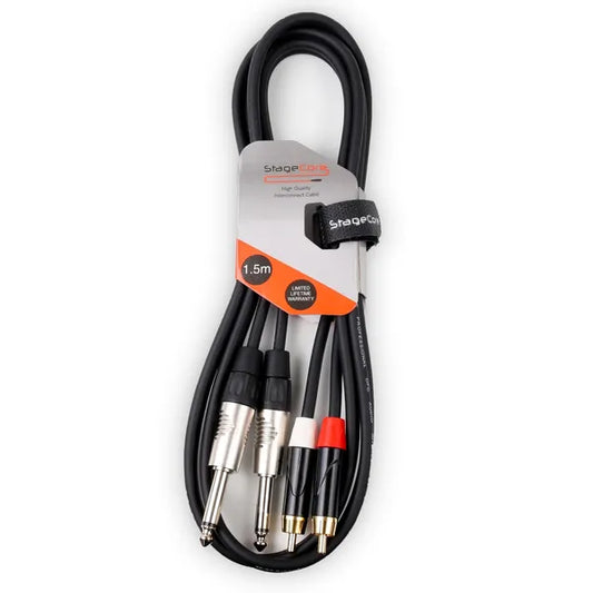 2x 6.3mm Mono Jack - 2x Male RCA